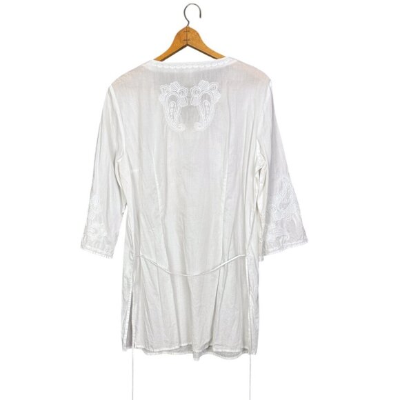 White Embroidered Cotton Tunic Coastal Cowgirl, Boho, Swim Cover Up - Picture 3 of 6